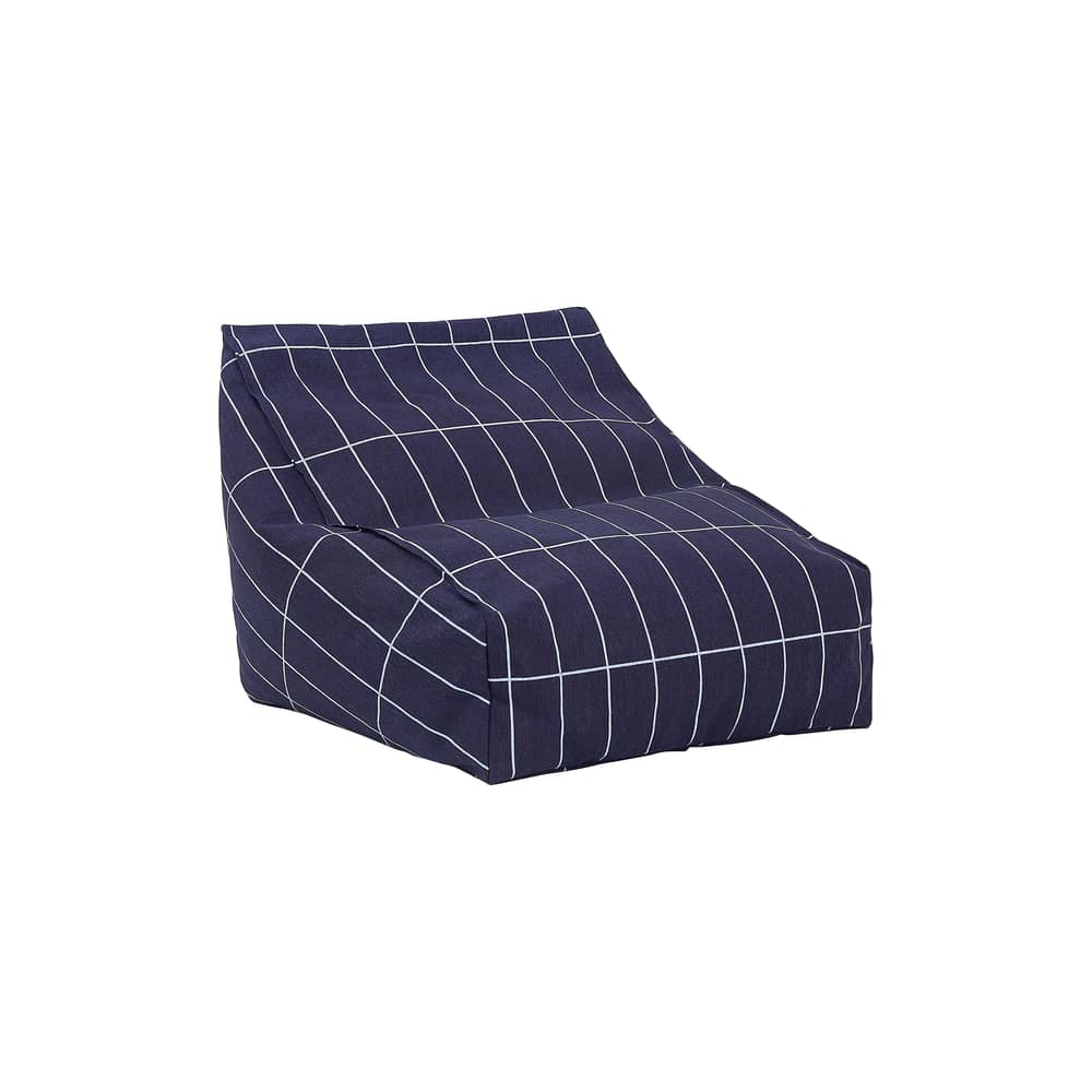 Pouf enfant Vibes tissu bleu - NOBODINOZ - Bleu marine / Grille - Coton biologique, Polystyrène expansé