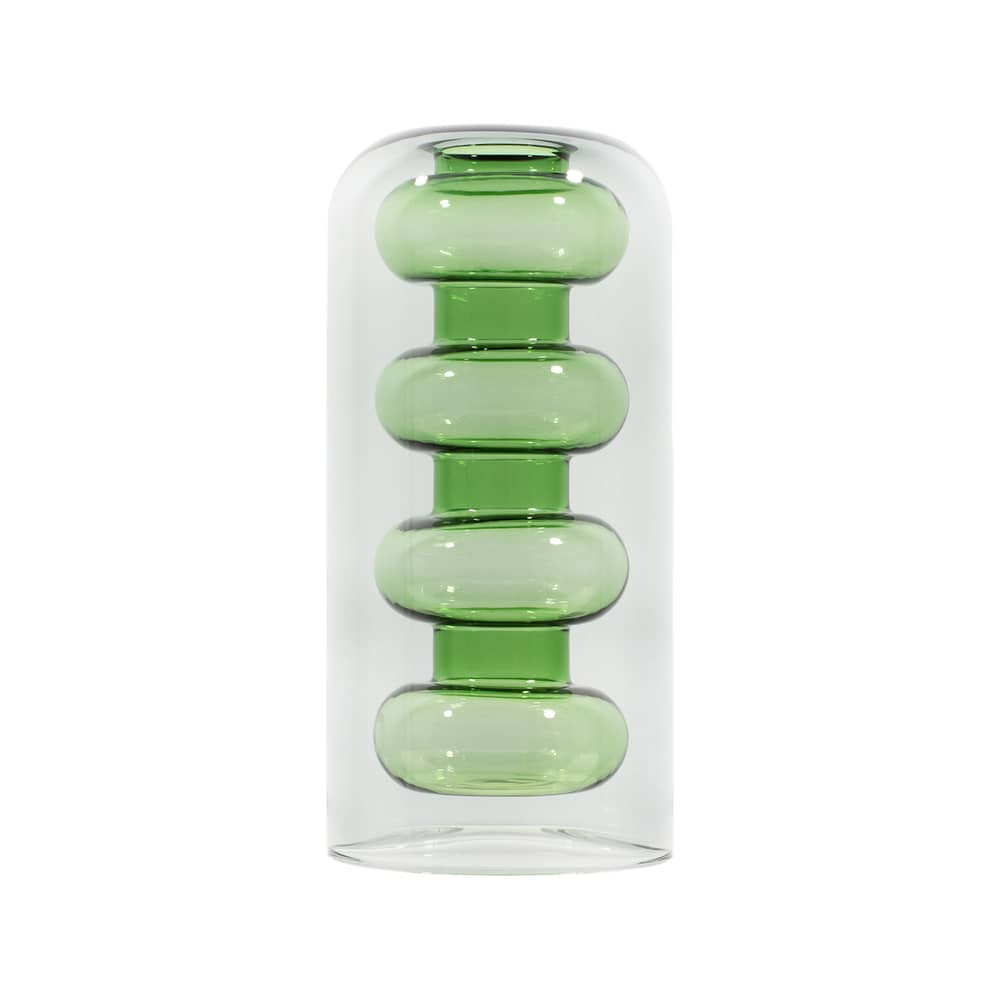 Vase Bump Tall vert / Ø 13 x H 27 cm - Verre soufflé - Tom Dixon - Gris fumé & vert - Verre borosilicate soufflé