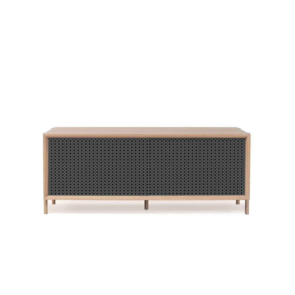 Buffet Gabin métal bois gris / L 122 cm - Hartô - Ardoise / Chêne - Chêne massif, MDF plaqué chêne, Métal perforé