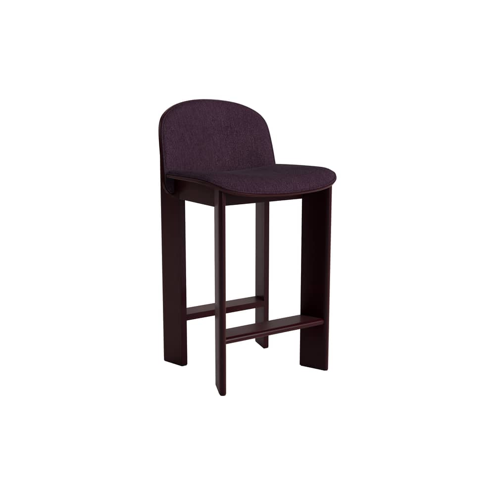 Chaise de bar Chisel 35 Low / H 65 cm - Rembourrage tissu - Hay - Tissu bordeaux (Turf) / Bordeaux foncé - Mousse, Placage de hêtre laqué, Tissu
