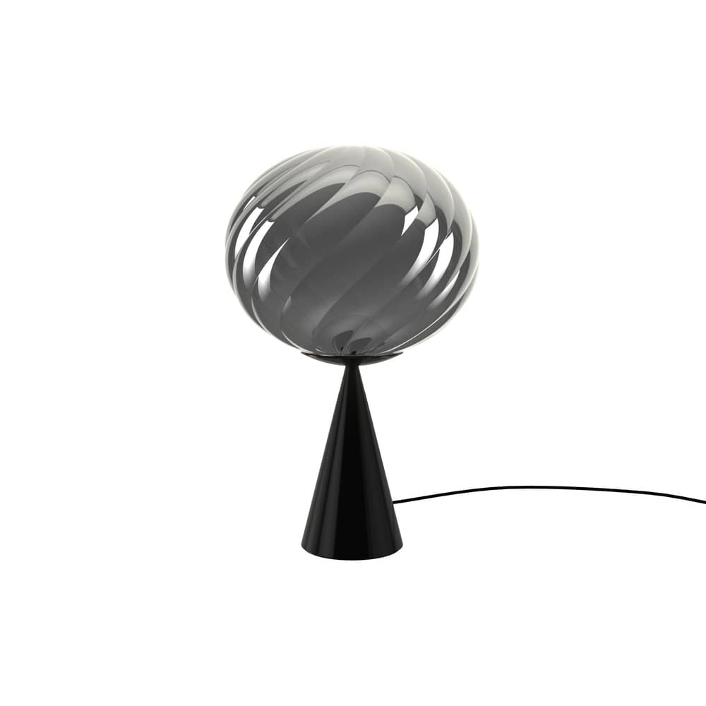 Lampe de table Whirl Cone Fat / LED - Ø 30 cm - Tom Dixon - Argent / Pied noir - Acier, Polycarbonate semi-métallisé