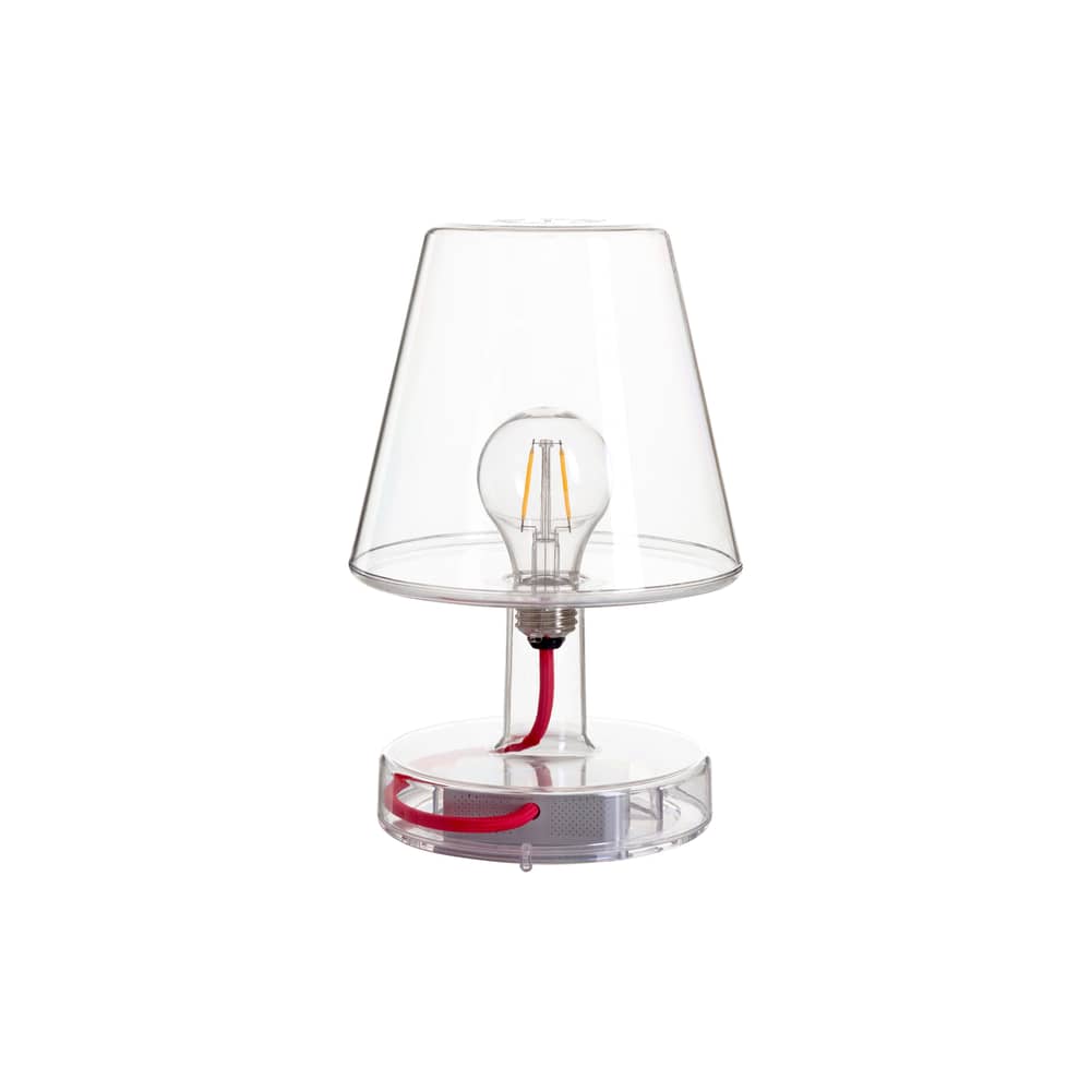 Lampe sans fil rechargeable Transloetje plastique transparent / LED - Ø 16 x H 25 cm - Fatboy - Transparent / Câble rouge - Polycarbonate