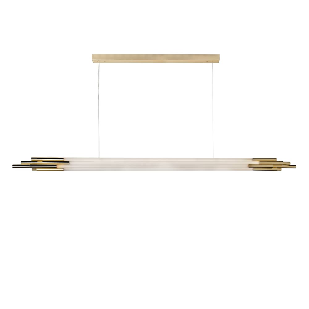 ORG Horizontal Large Pendant glass white / LED - L 200 cm / Glass - DCW éditions - Brass & White - Anodized aluminium, Opal Glass