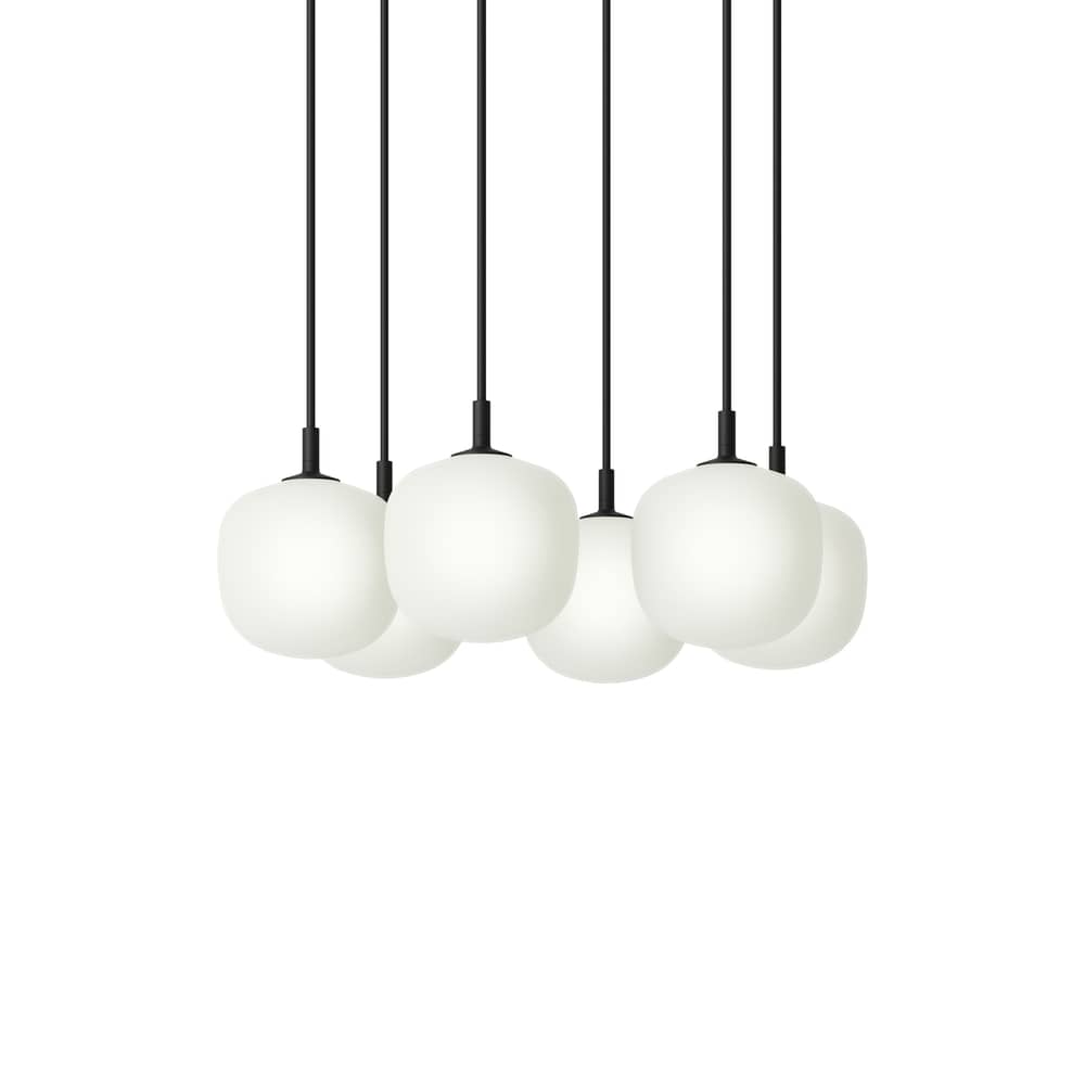 Sospensione Rime vetro nero / 6 globi - Ø 12 cm - Muuto - Nero - alluminio verniciato, Vetro soffiato a bocca