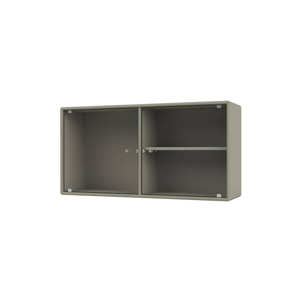 Wandablage Ripple I holz grau / Vitrine - B 69,6 x T 20 x H 35,4 cm / Gewelltes Glas - MONTANA - Fennel 144 - Geriffeltes Glas, lackierte Holzfaserplatte