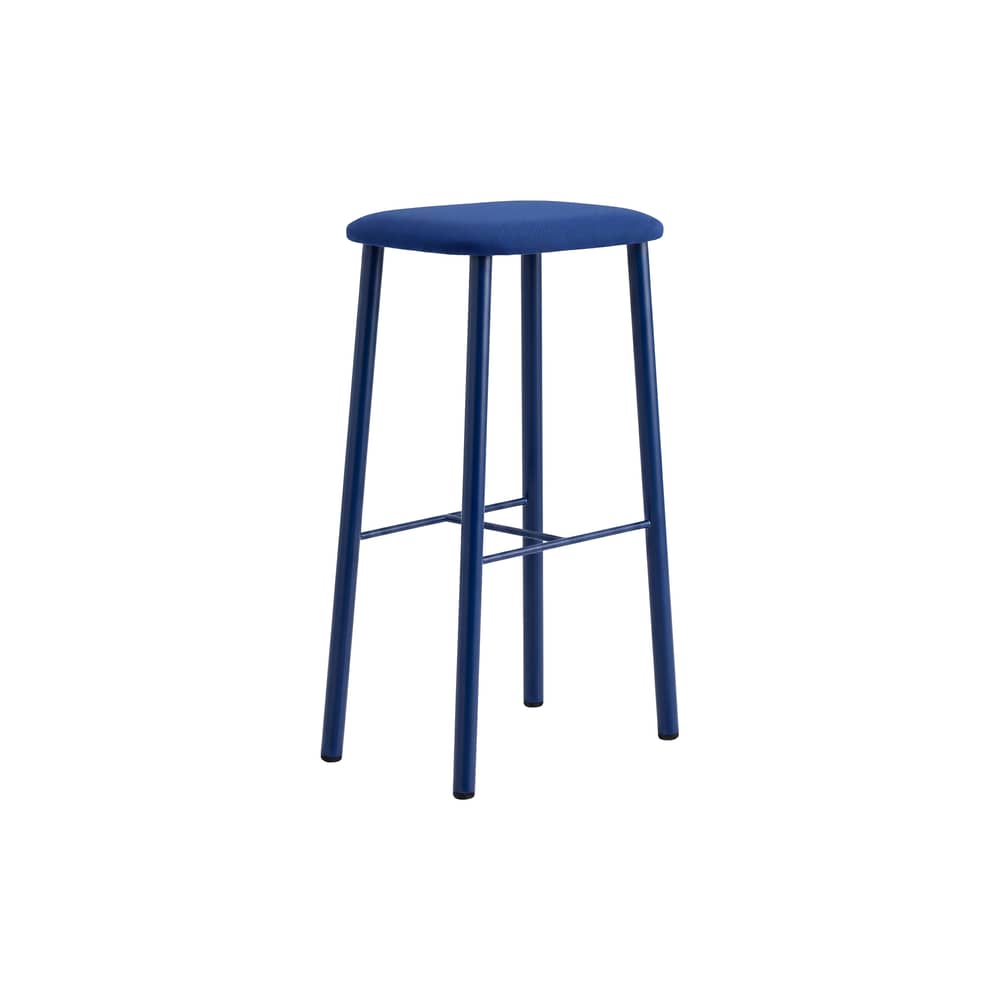 Barhocker Bird textil blau / H 75 cm – Gepolstert - raawii - Blau / Sitzfläche aus blauem Gewebe - Kvadrat-Gewebe, Schaumstoff, thermolackierter Stahl