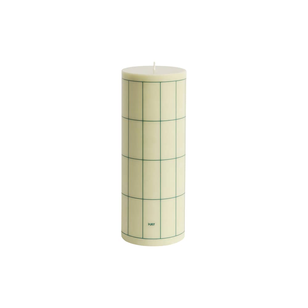 Column Block candle wax green / Ø 9 x H 25 cm - Hay - Off white with green checks - Oil, Stearin