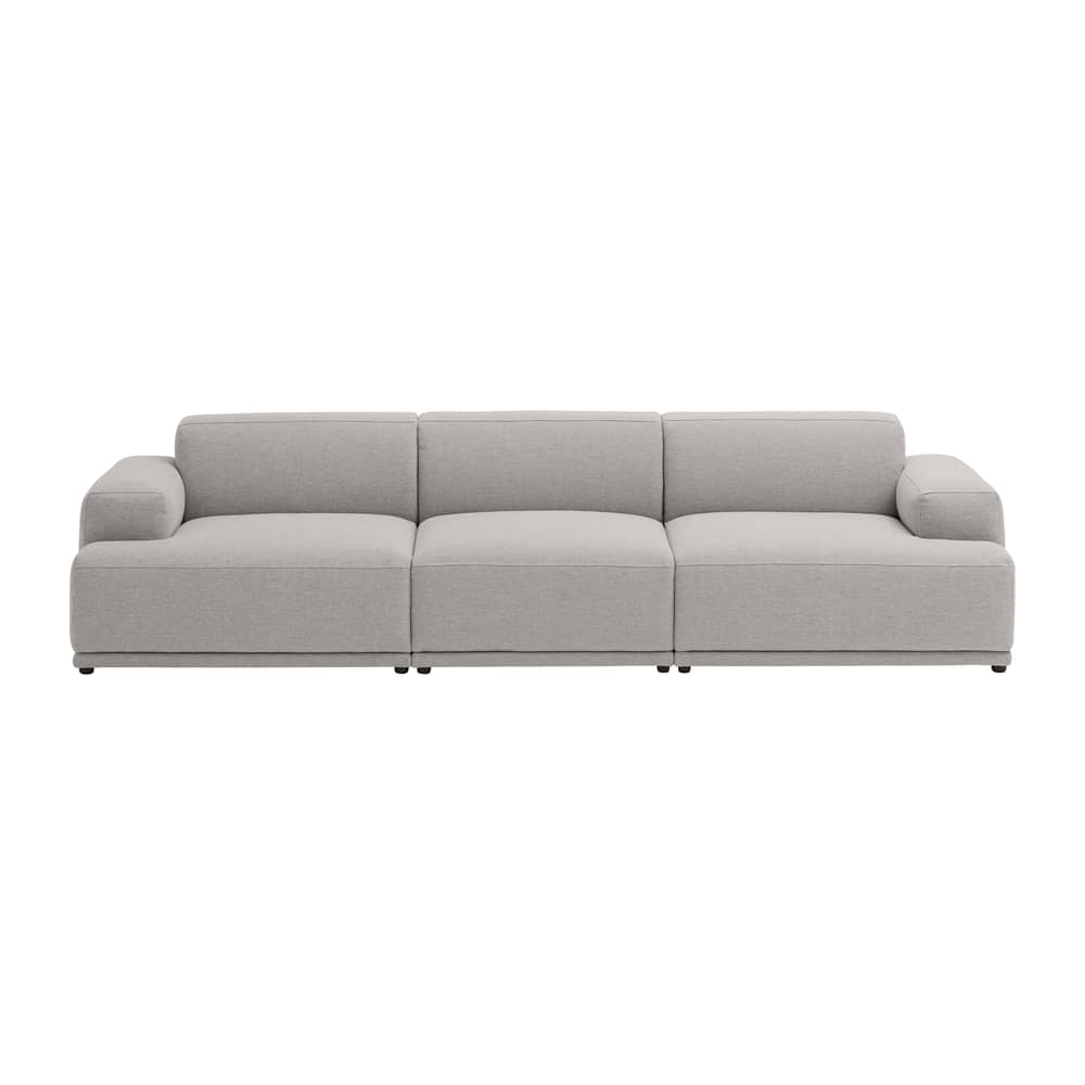 Canapé droit Connect Soft / 3 places - Configuration 1 / L 288 cm - Muuto - Gris (tissu Clay 12) -  Ouate, Holz, Kvadrat-Gewebe, Schaumstoff