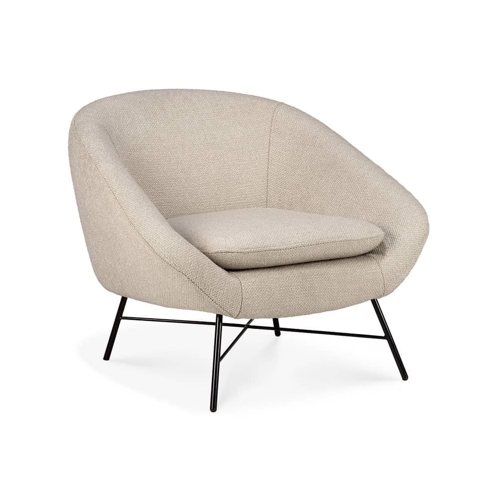 Fauteuil rembourré Barrow tissu blanc beige - Ethnicraft - Blanc cassé (tissu) / Pied noir - Métal laqué, Mousse haute densité, Tissu