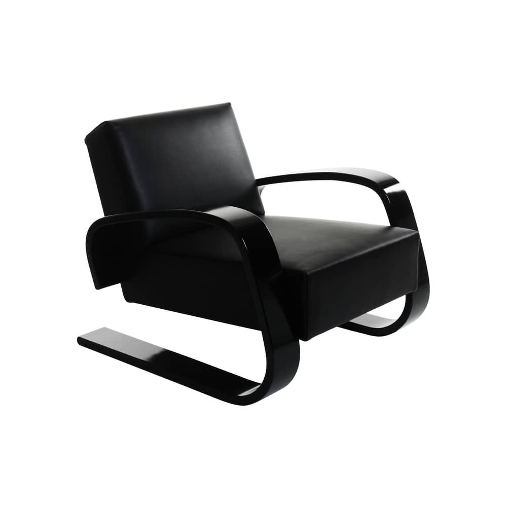 Poltrona imbottita 400 Tank pelle nero / Alvar Aalto, 1936 - ARTEK - Pelle nera / Struttura nera - Betulla lamellare, Espanso, Pelle
