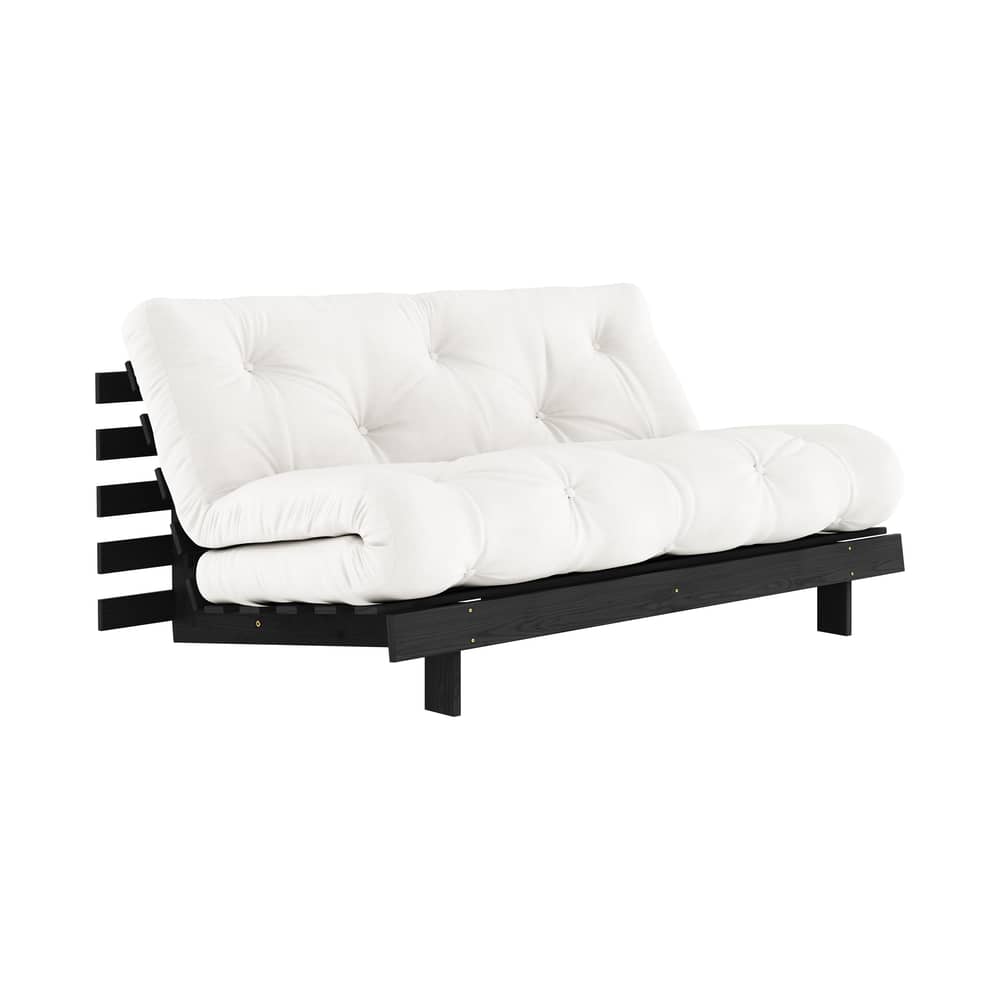 Divano convertibile Roots legno bianco / L 160 cm - 3 posizioni / Struttura nera - KARUP DESIGN - Naturale 701 / Nero - Espanso, Fibre riciclate miste, Pino massello certificato FSC laccato, Tessuto