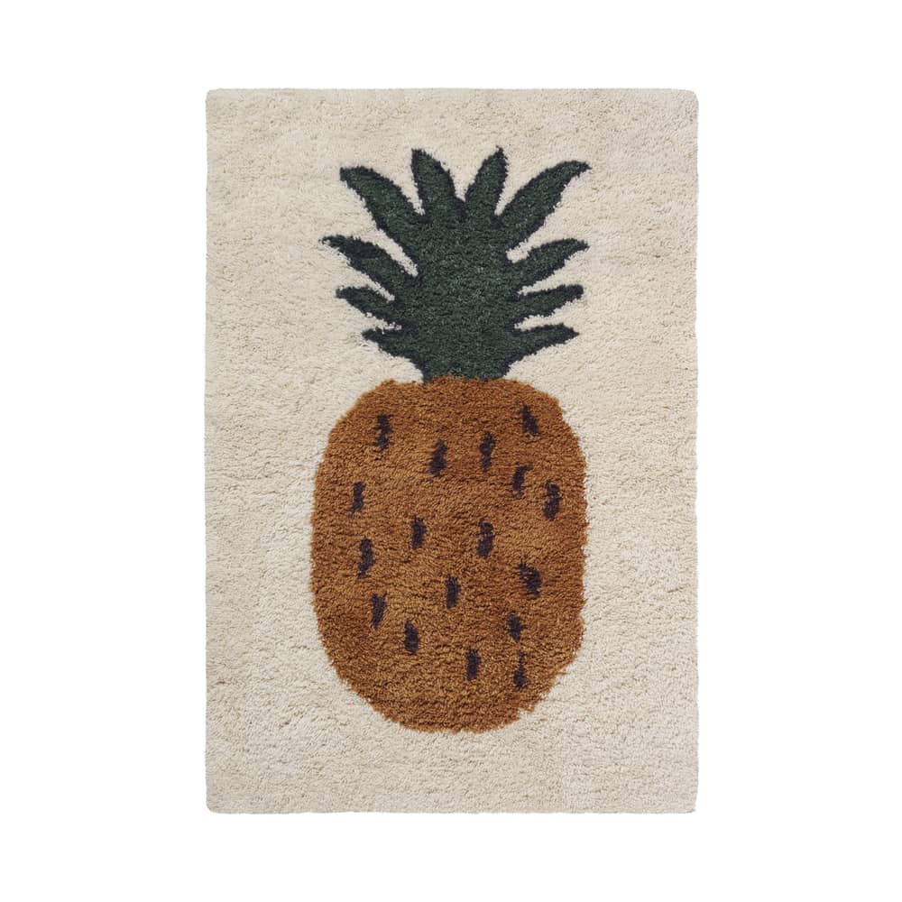 Tappeto Fruiticana - Ananas tessuto giallo verde beige / Large - Tessuto a mano - Ferm Living - Ananas - Cotone, Lana