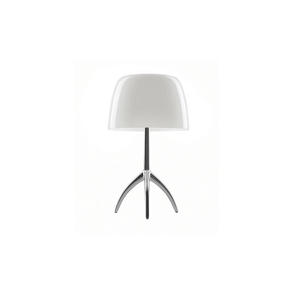 Tischleuchte Lumière Piccola metall glas weiß / mit Dimmer - H 35 cm - Foscarini - Warmweiß / Fuß Aluminium poliert - geblasenes Glas, poliertes Aluminium