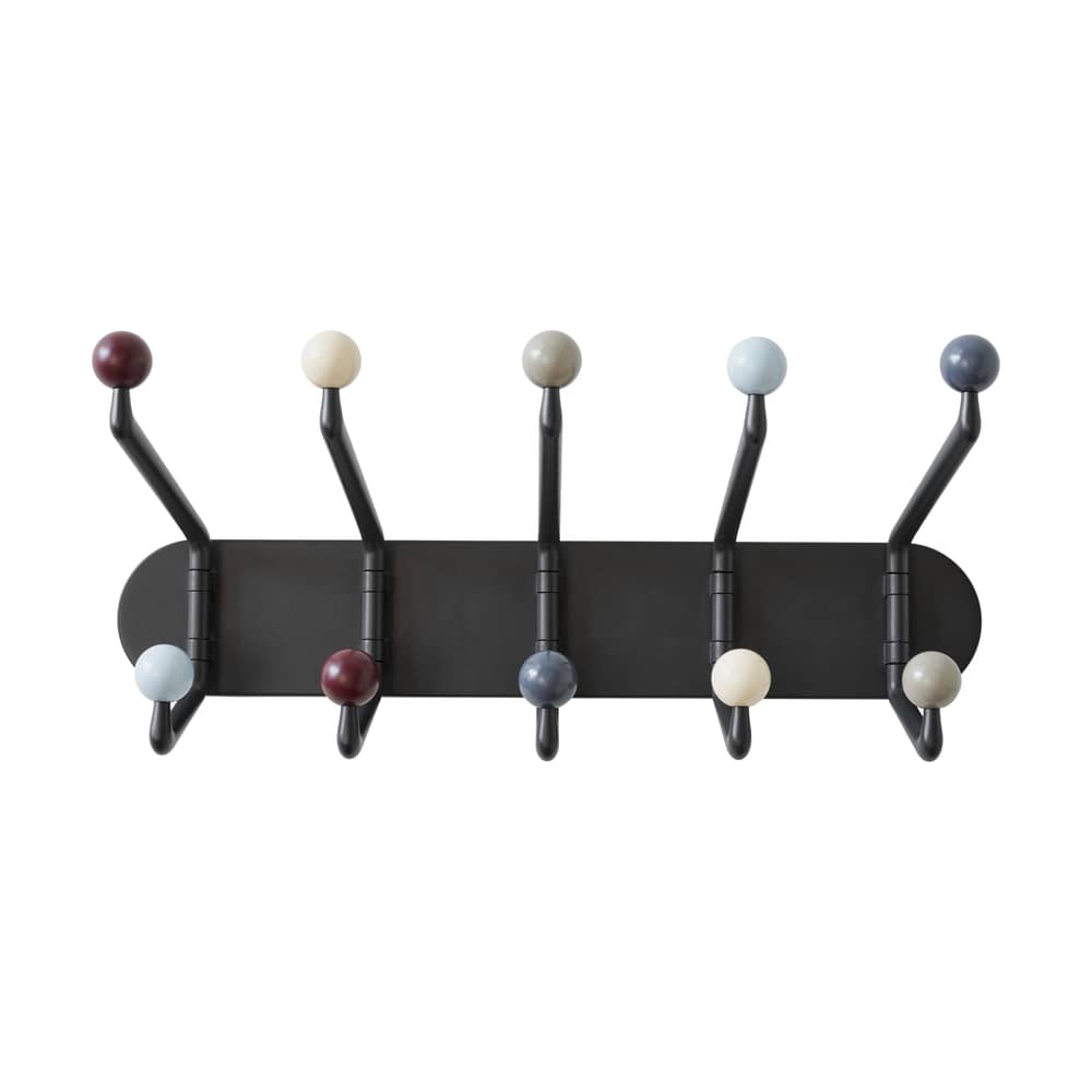 Capture SC76 Wall coat rack metal multicoloured grey / 10 pivoting arms - W 55 x H 25 cm - &tradition - Graphite / Multicoloured hooks - Aluminium, Lacquered solid oak