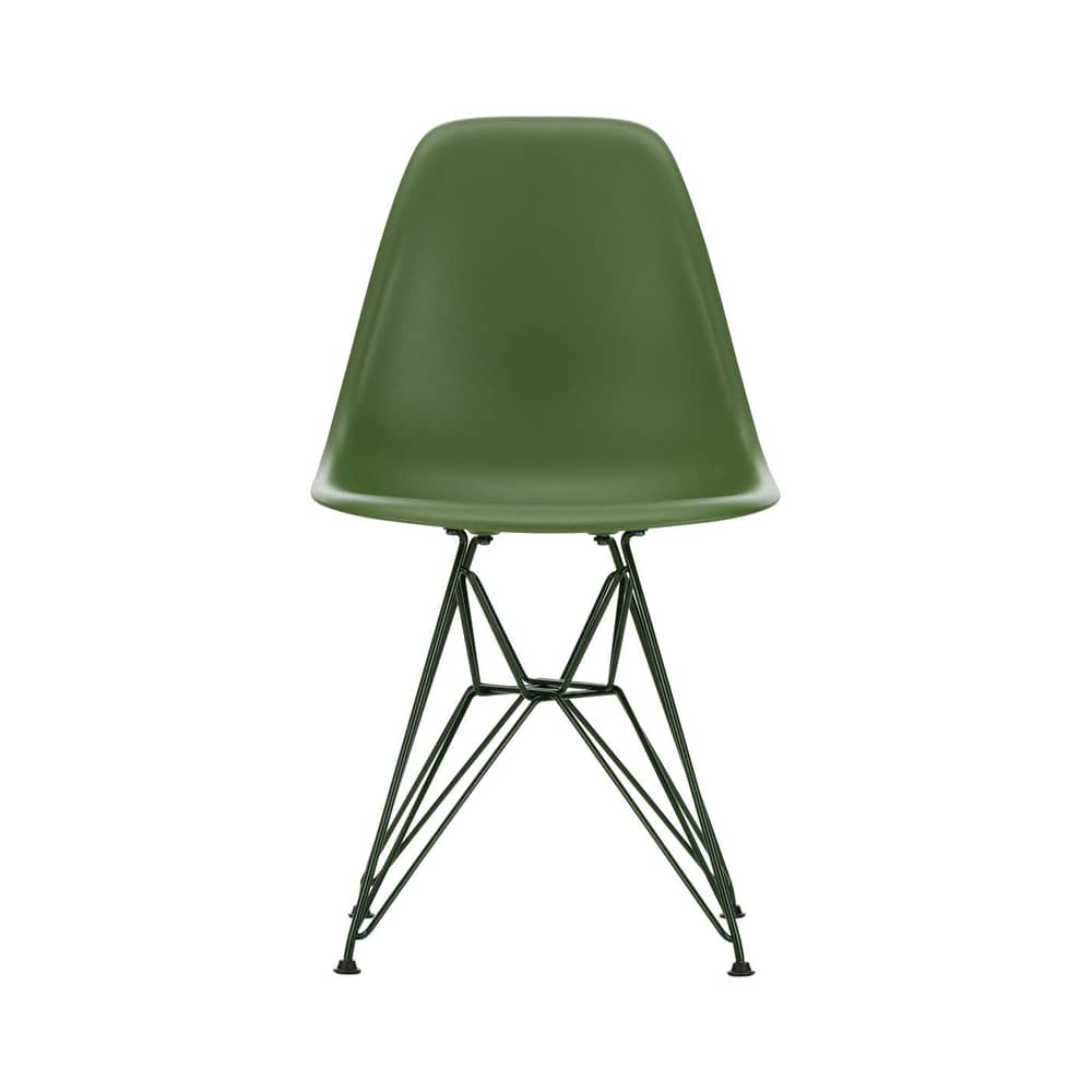 RE DSR Colours - Eames Plastic Side Chair Chair plastic material green / (1950) - Coloured legs / Recycled - Vitra - Forest green / Dark green legs - Lacquered steel, Post-consumer recycled plastic