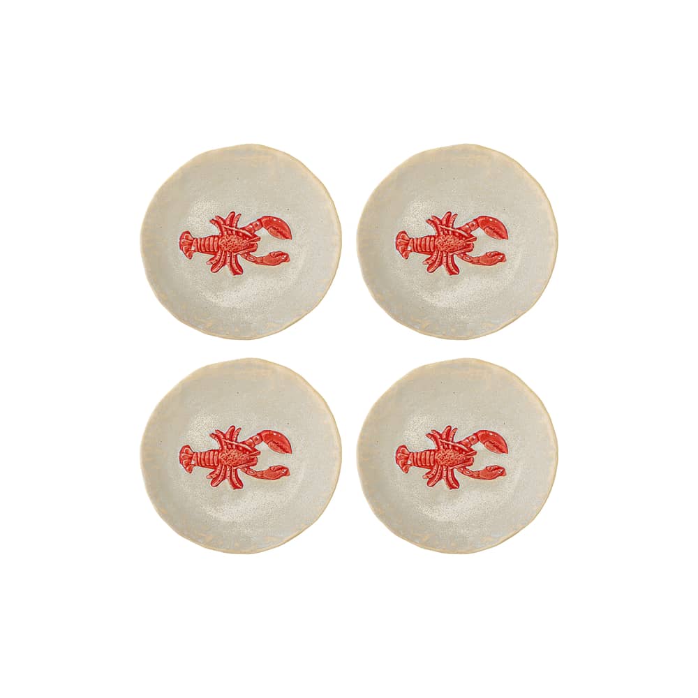 Hadden Petit fours plates ceramic red / Set of 4 - Ø 13 cm - Bloomingville - Red lobster - Enamelled sandstone