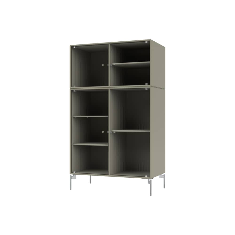 Credenza con piattaia Ripple III legno grigio / Utensile - L 69,6 x P 38 x H 105 cm / Vetro ondulato - MONTANA - Finocchio 144 / Piede Cromo - Acciaio cromato, MDF laccato, Vetro ondulato