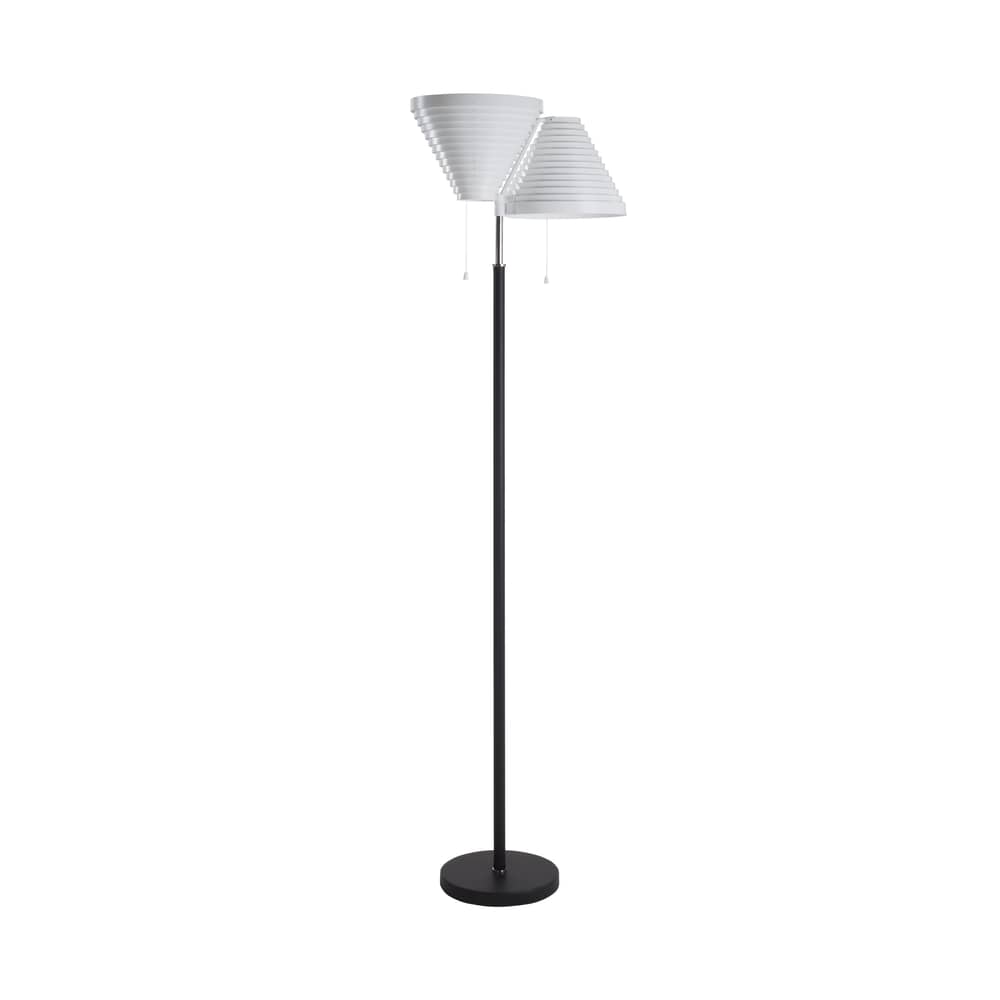 Stehleuchte A810 metall weiß / Alvar Aalto, 1959 - ARTEK - Weiß / Schwarz - Lederbezogener Stahl, Poliertes Messing, Stahl