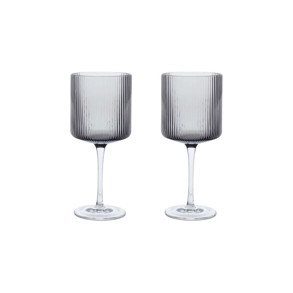 Verre à vin rouge Ripple / Set de 2 - 32,5 cl - Ferm Living - Gris fumé - Verre soufflé bouche
