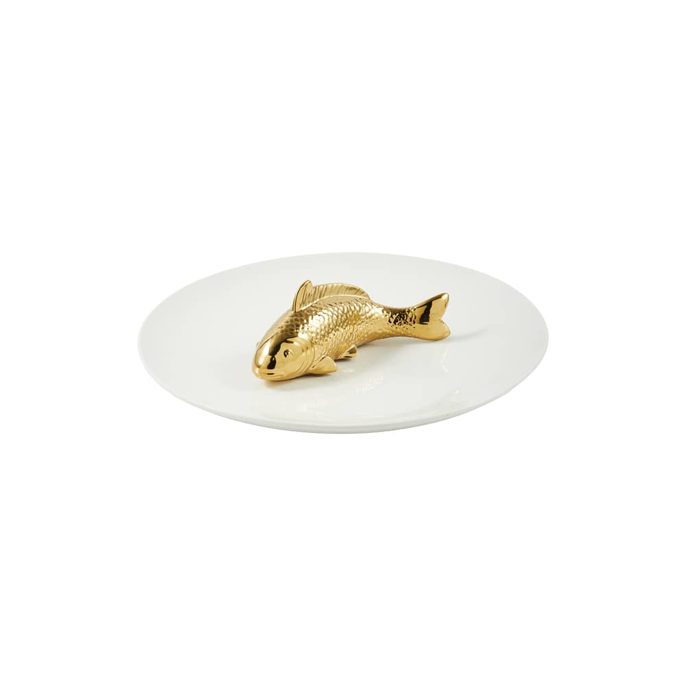 Centre de table Fish céramique blanc / Ø 40 cm - POLSPOTTEN - Blanc & or - Céramique