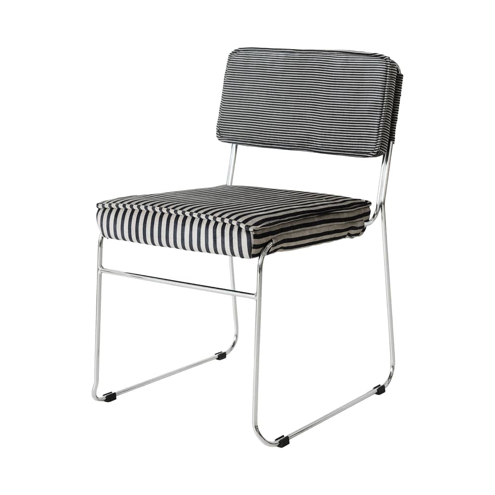 Chaise rembourrée Endless - HK LIVING - Rayé noir & beige (tissu Striped) - Acier chromé, Mousse, Tissu polyester