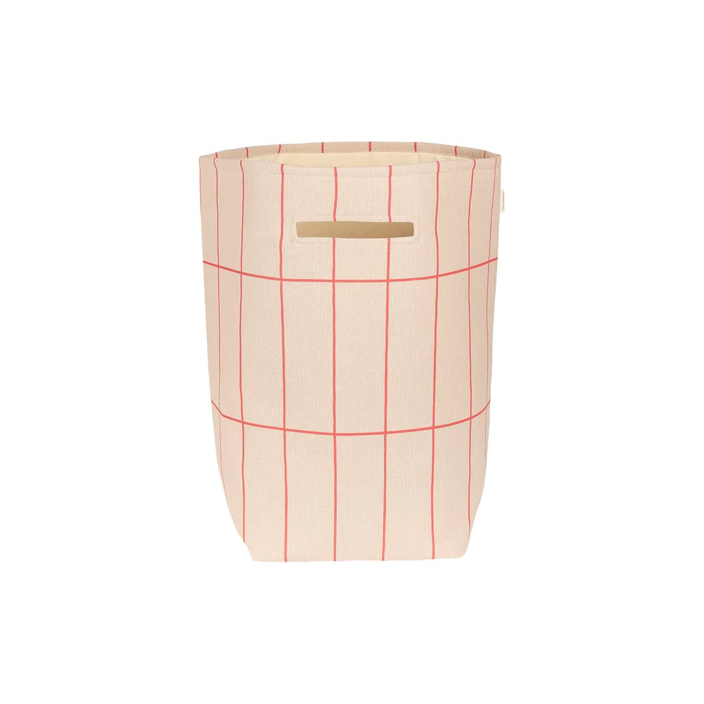 Panier Vibes tissu rose / H 56 cm - NOBODINOZ - Rose & rouge / Grille - Coton biologique, Polyester