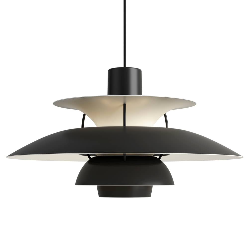 PH 5 Pendant metal black / Ø 50 cm - Poul Henningsen, 1958 - Louis Poulsen - Black monochrome / Black stems - Lacquered aluminium