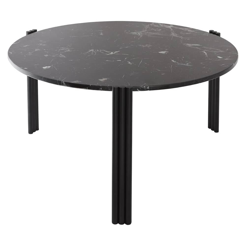 Table basse Tribus marbre noir pieds noirs / Ø 80 x H 45 cm - Marbre - AYTM - Marbre noir / pieds Noir - Acier, Marbre