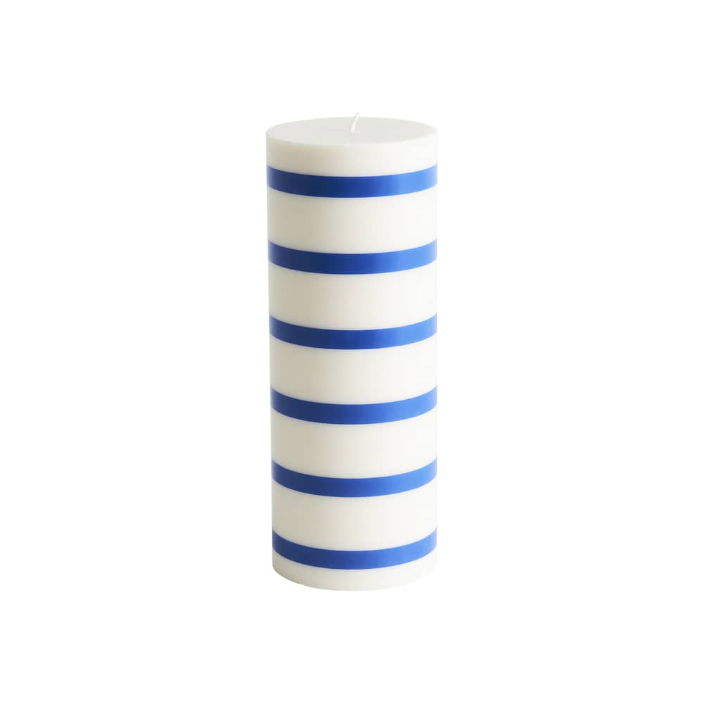 Bougie bloc Column Large cire bleu / Ø 9 x H 25 cm - Hay - Bleu rayé - Huile, Stéarine