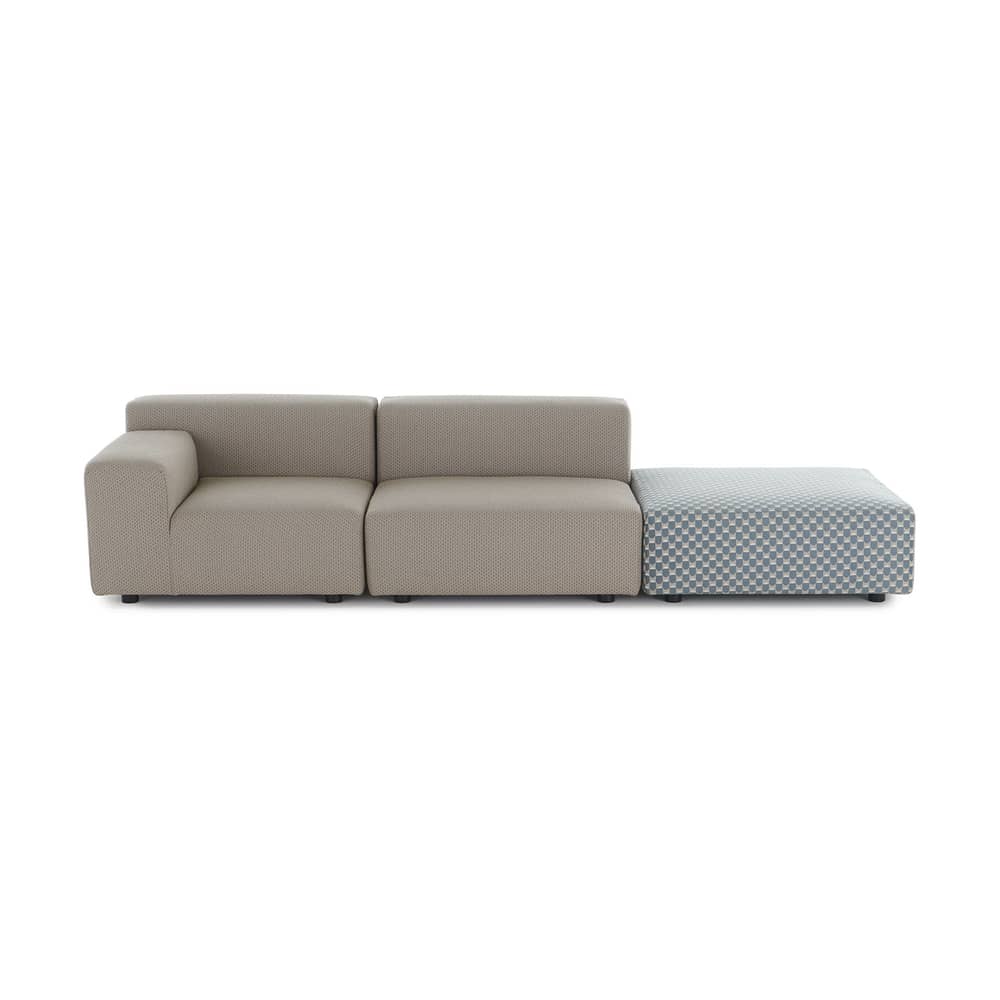 Canapé de jardin modulable Plastics OUTDOOR x Liberty tissu beige / L 264 cm - Kartell - Beige (tissu Tamba) / Pouf bleu (tissu Obi Check) - Polyuréthane expansé, Tissu outdoor