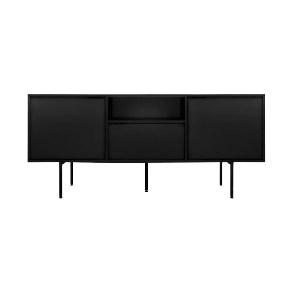 Buffet Bau bois noir / L 180 x H 79 cm - NOO.MA - Noir volcan - Acier, Aluminium, Mélamine
