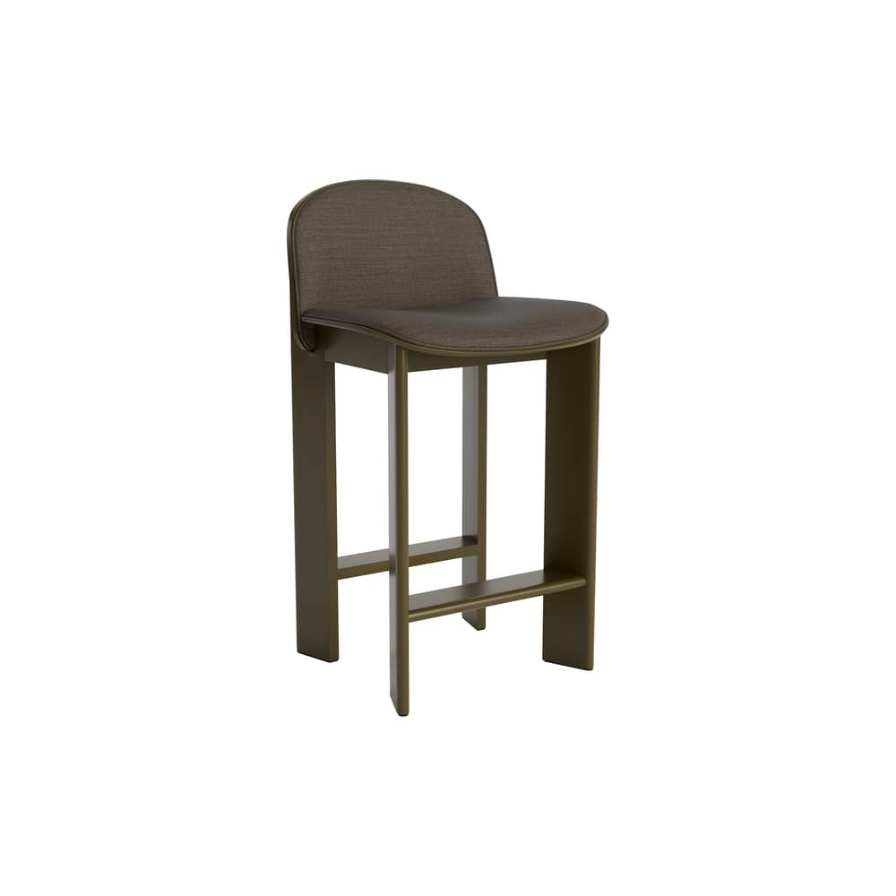 Chisel 35 Low Bar chair textile green / Height: 65 cm - Fabric upholstery - Hay - Khaki fabric (Remix 954) / Shade of green - Fabric, Foam, Lacquered Beech Veneer
