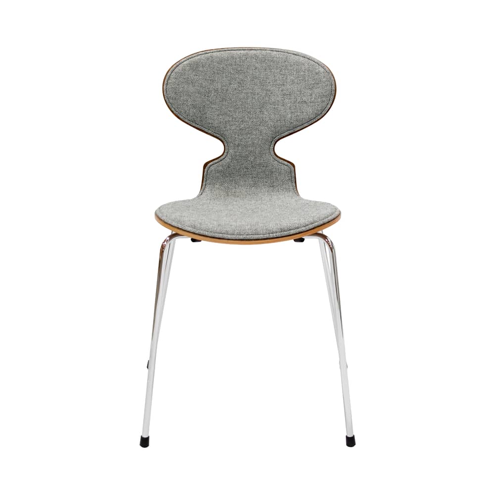 Chaise rembourrée Fourmi tissu gris / Empilable - Arne Jacobsen, 1952 - Fritz Hansen - Gris (tissu Hallingdal 130) / Coque noyer - Acier chromé, Mousse polyuréthane, Placage de noyer, Tissu