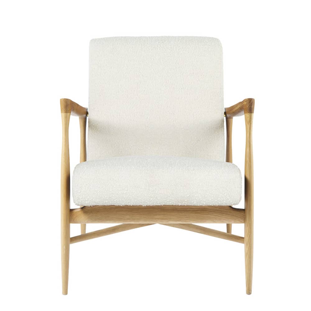 Fauteuil rembourré Floating tissu beige bois naturel / Tissu bouclé - Structure chêne - RED Edition - Beige (tissu bouclé) / Chêne - Chêne massif, Mousse HR, Tissu bouclette