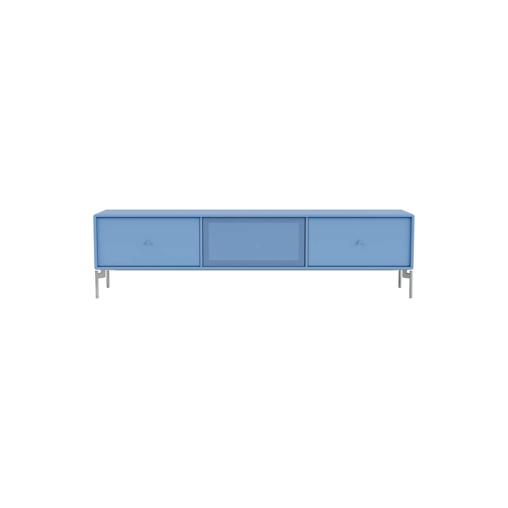 Meuble TV Octave V bois bleu / Avec pieds - L 138 x P 30 x H 36,6 cm - MONTANA - Azure 154 - Acier, Acier perforé, MDF laqué