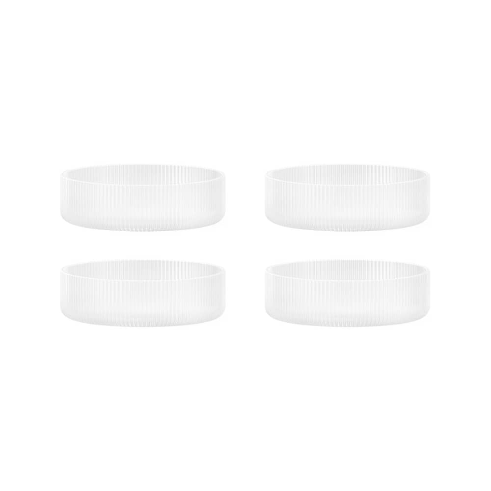 Schale Ripple glas weiß / 4er Set - geriffeltes Glas - Ferm Living - Vereist - mundgeblasenes Glas