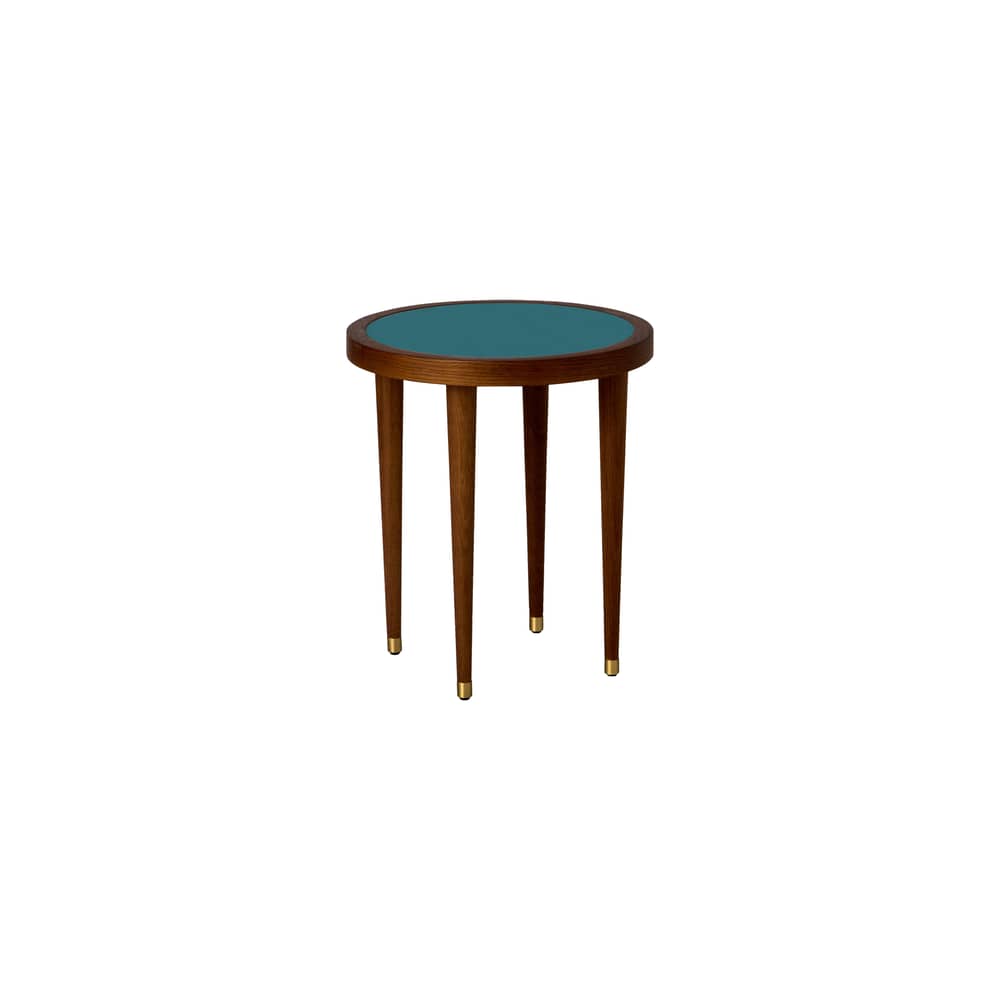 Table basse Puzzle bois bleu / Ø 40 x H 45 cm - Maison Sarah Lavoine - Bleu Sarah / Chêne teinté noyer - Chêne massif teinté, Laiton, Stratifié
