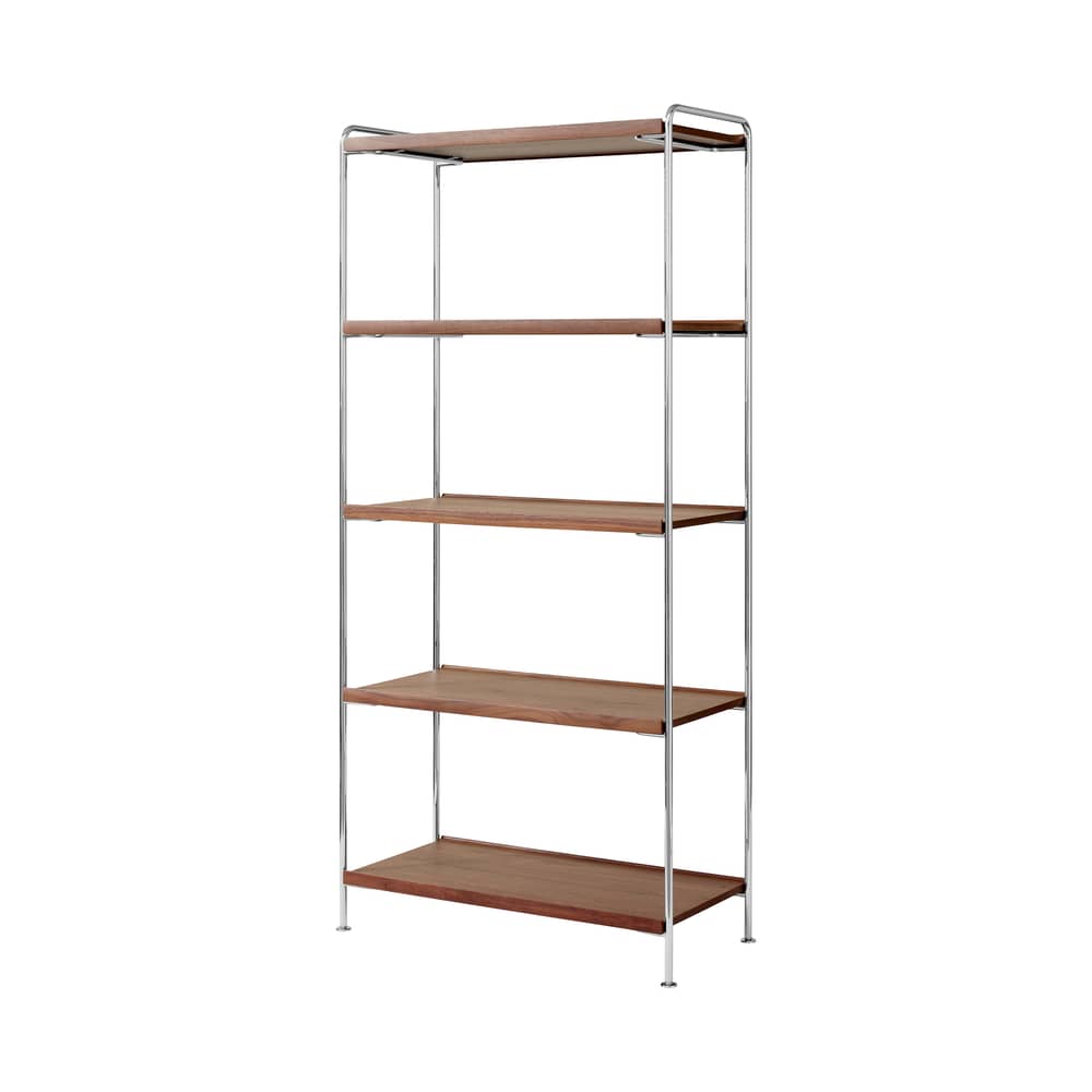 Regal Alima NDS6 holz braun / 83 x T 38 x H 174 cm - &tradition - Nussbaum - Nussbaumfurnier, verchromter Stahl