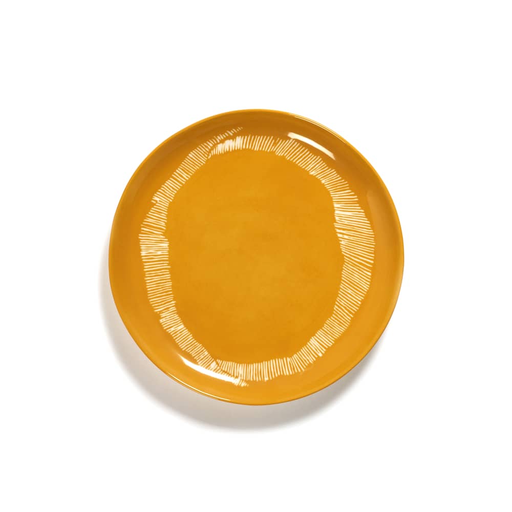 Assiette Feast céramique jaune Medium / Ø 22,5 cm - Serax - Traits / Jaune & blanc - Grès émaillé