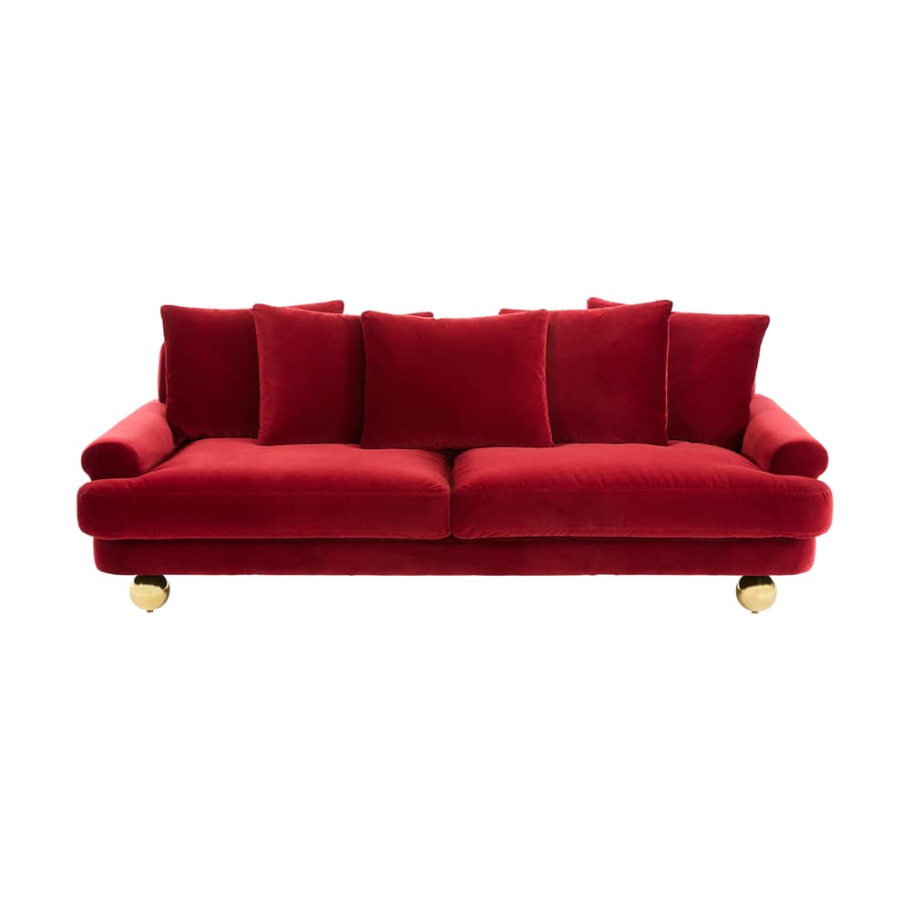 Divano destro Greenwich tessuto rosso / L 220 cm - Velluto - Jonathan Adler - Rosso Claret (Velluto di Vincenza) - Espanso, Ottone, Velluto