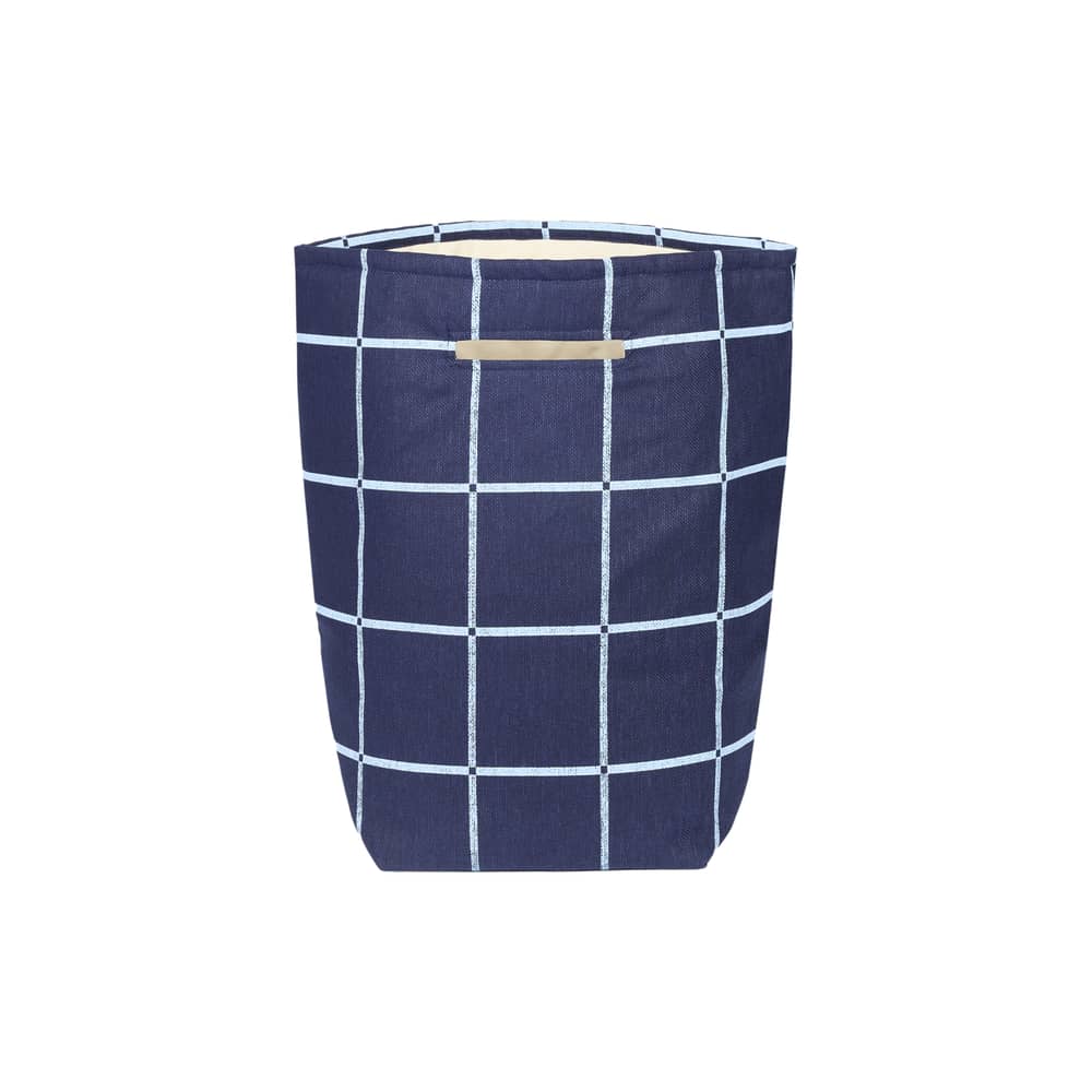Panier Vibes tissu bleu / H 56 cm - NOBODINOZ - Bleu marine / Grille - Coton biologique, Polyester