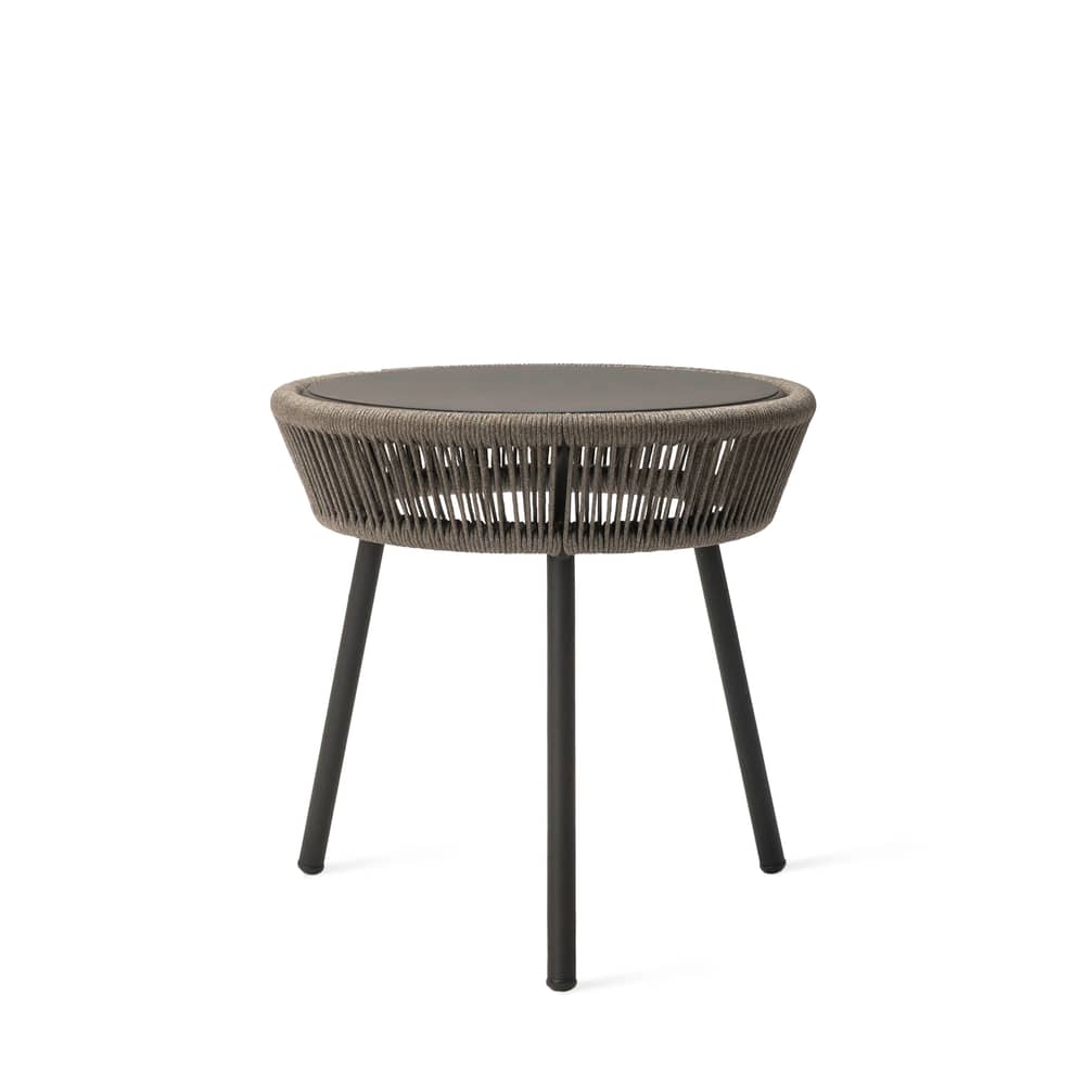 Table d\'appoint Loop / Cordage polyéthylène tissé main - Ø 51 cm - Vincent Sheppard - Gris Fossile - Aluminium thermolaqué, Corde polypropylène