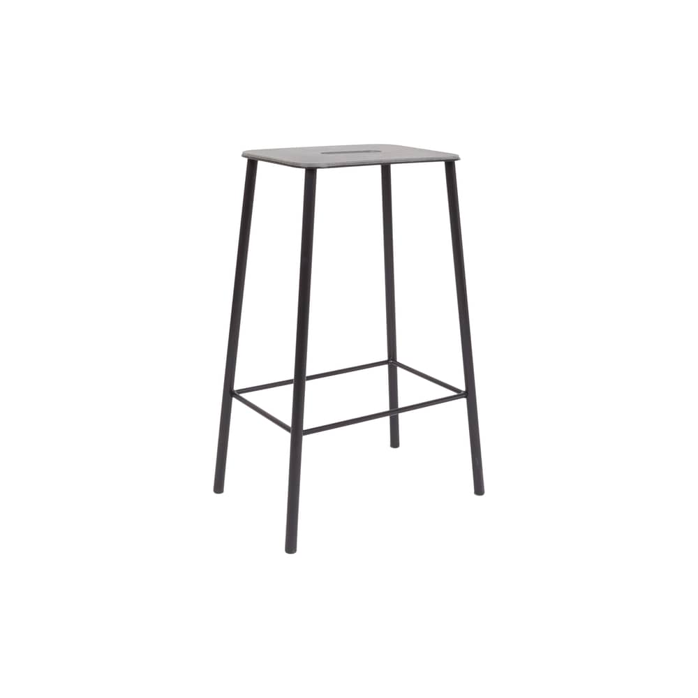 Barhocker Adam leder grau / H 65 cm - Indoor - Frama  - Anthrazitfarbenes / Schwarzes Leder - Holz, lackierter Stahl, Leder