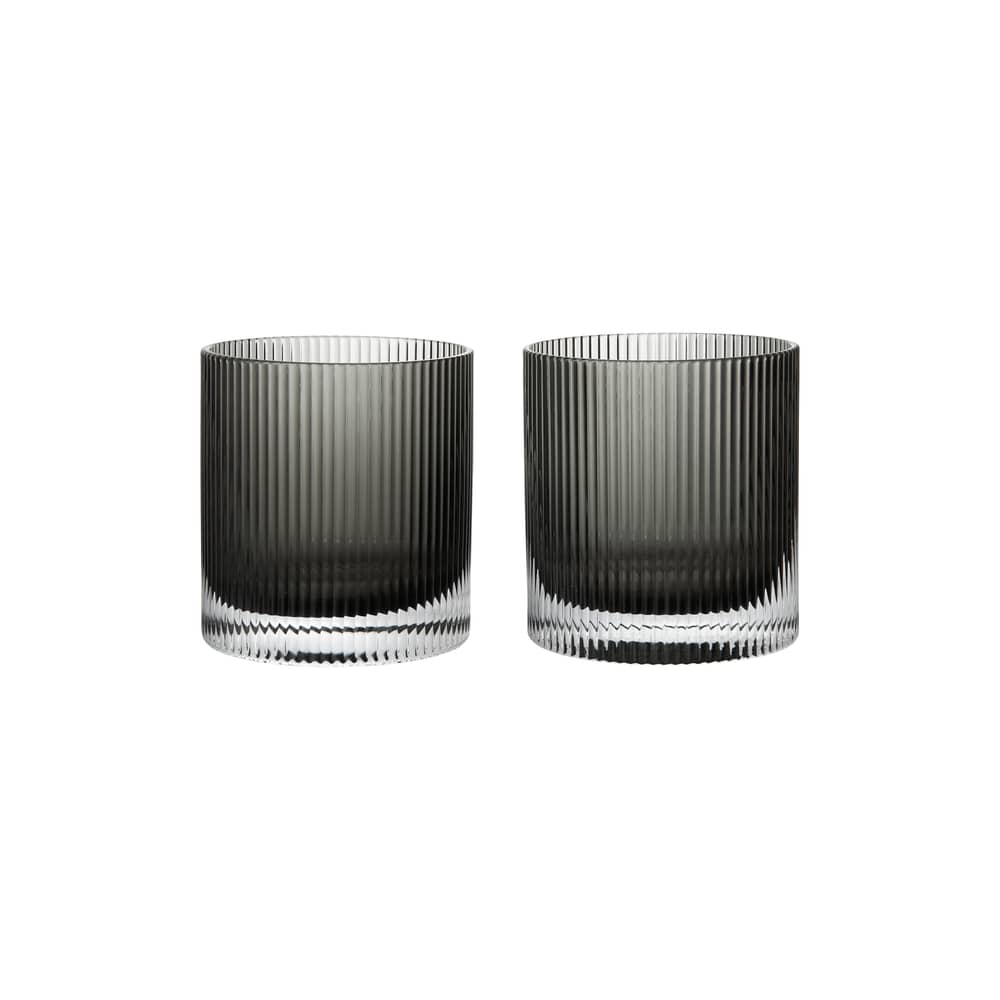 Bicchiere Ripple vetro grigio / Set di 2 - 25 cl - Ferm Living - Affumicato grigio - Vetro soffiato a bocca