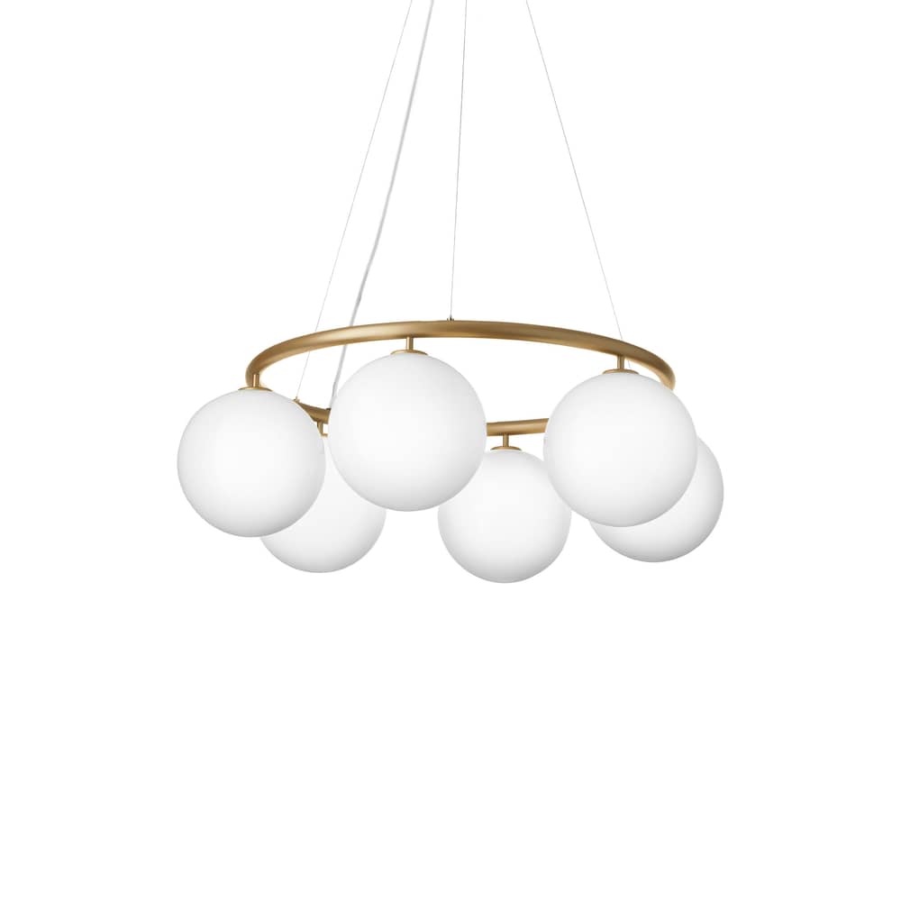 Miira 6 Circular Pendant glass white / Ø 80 cm - NUURA - Gold / Opal white - Aluminium, Mouth blown glass