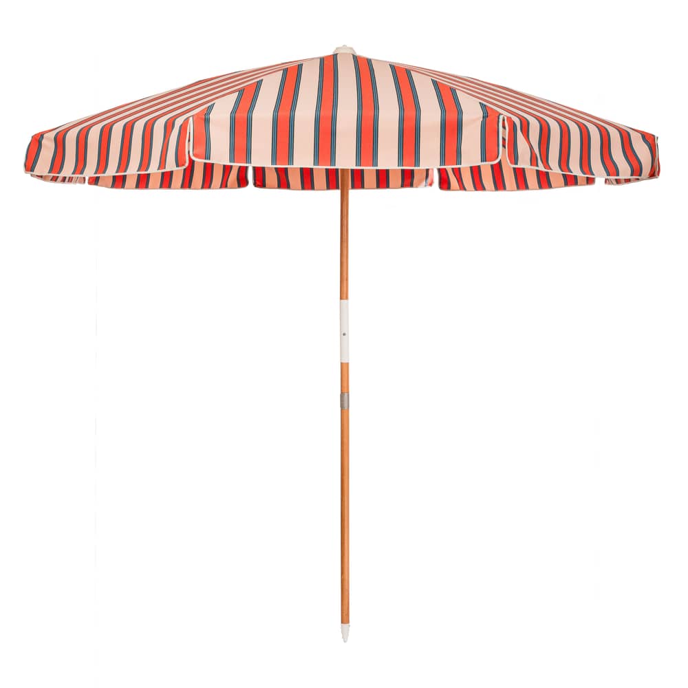 Ombrellone The Amalfi tessuto rosa / Ø 230 cm - BUSINESS & PLEASURE - A righe / Rosa - Alluminio, Fibra di vetro, Legno di recupero, Tessuto per esterni