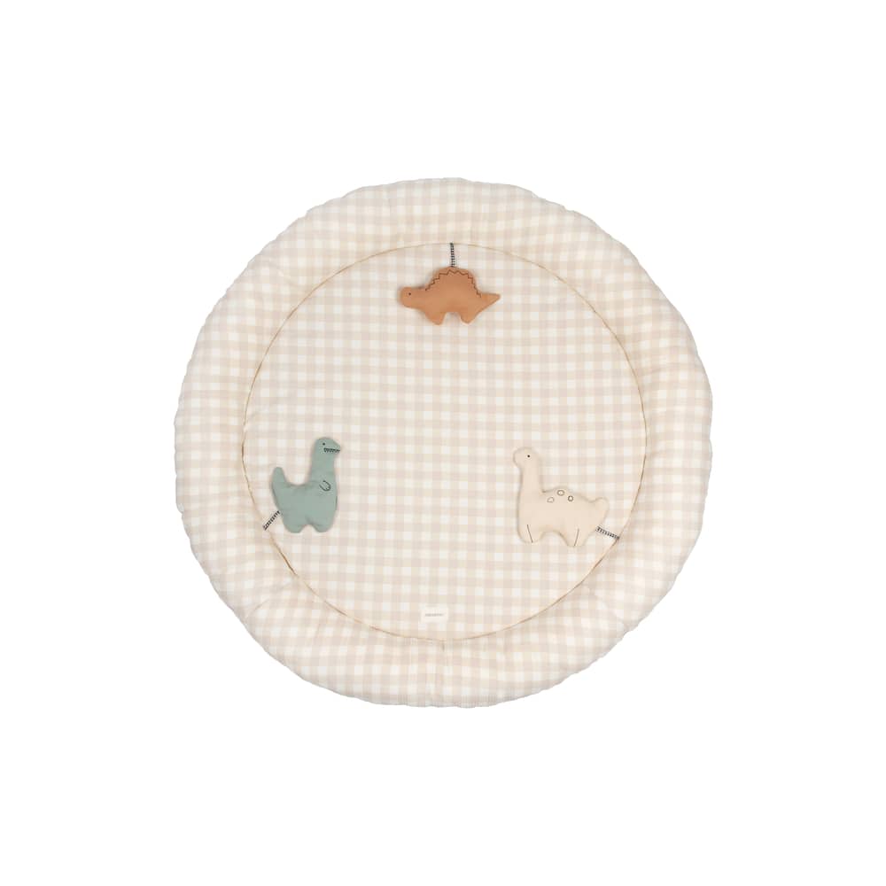 Tapis d\'éveil Playground / Ø 100 cm - NOBODINOZ - Dinosaures / Vichy beige - Coton biologique, Polyester Oeko-Tex