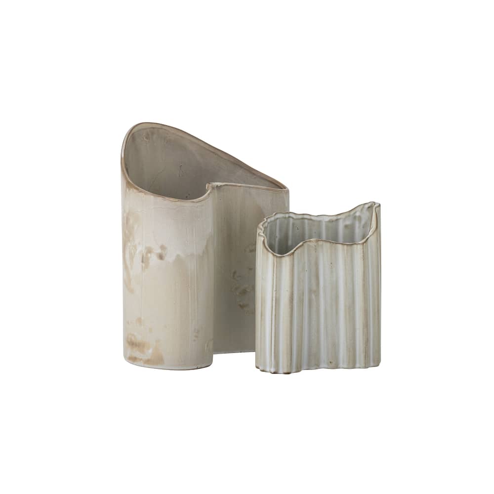 Vase Henaj keramik beige / Set aus 2 Vasen - Steingut - Bloomingville - Beige - Sandstein