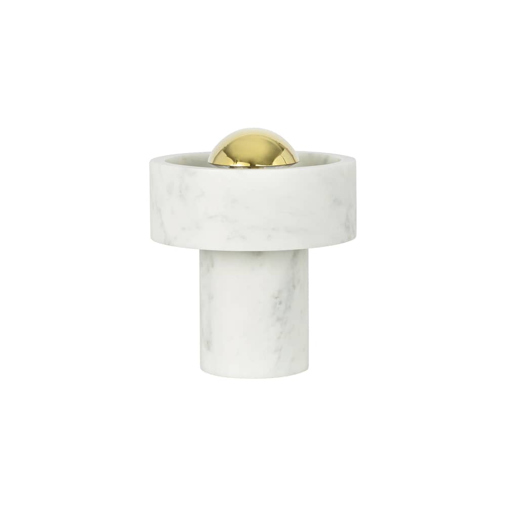 Lampada senza fili ricaricabile Stone Portable LED pietra bianco / Ø 16 x H 19 cm - Tom Dixon - Marmo bianco / Ottone - Acciaio con finitura in ottone, Marmo