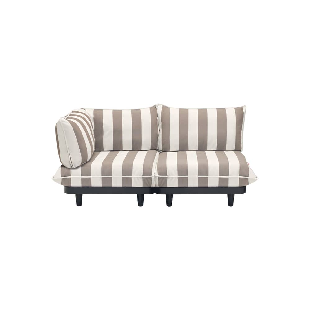 Gartensofa 2-Sitzer Paletti set textil braun / Armlehne links - B 190 cm - Fatboy - Gestreiftes Sofa Kakao - Olefin Stoff, Polyesterschaum, Recyceltes Polyethylen, Stahl